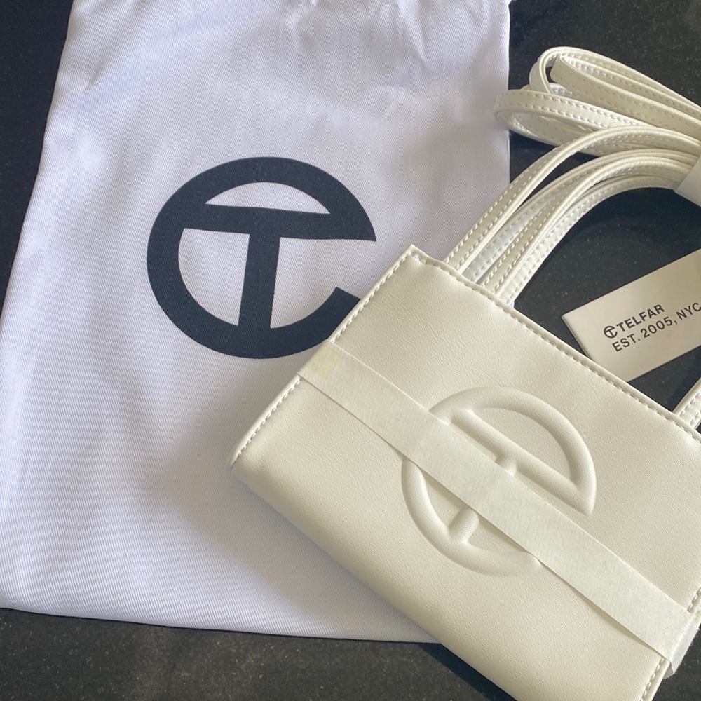 Telfar small white shopping bag